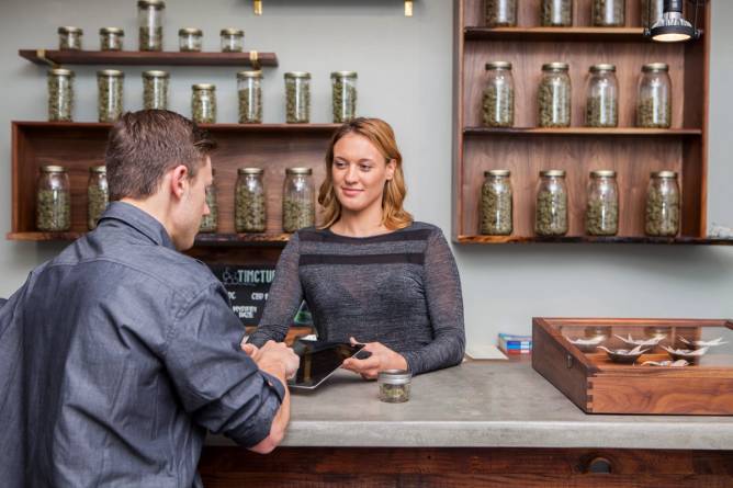 Inside a cannabis store.