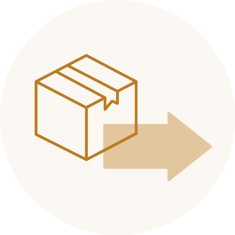 Stylized image of a moving box with an arrow showing its path.