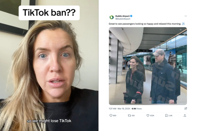 Screenshots via @meredithmlynch/TikTok, @DublinAirport/X