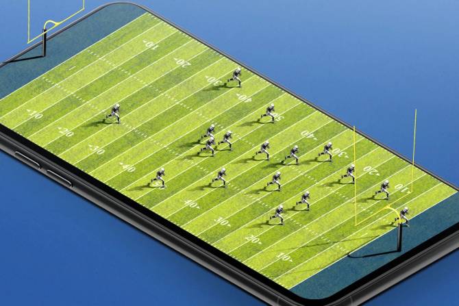 A football game taking place on a cellphone