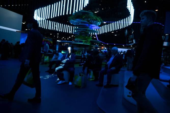 People visit the Las Vegas Convention Center during the Consumer Electronics Show on January 10, 2024.