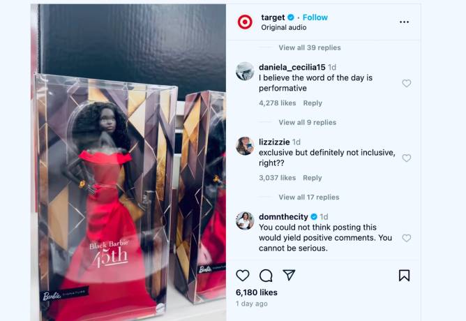 A shot of Black Barbie in video celebrating Black History Month that Target posted to Instagram. 