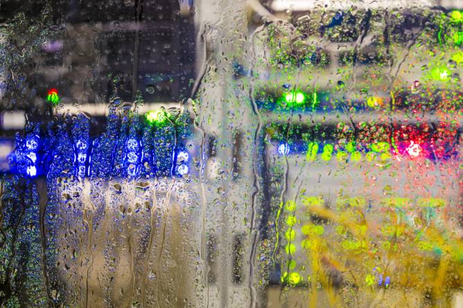 Drops of water on the outside of a server case.