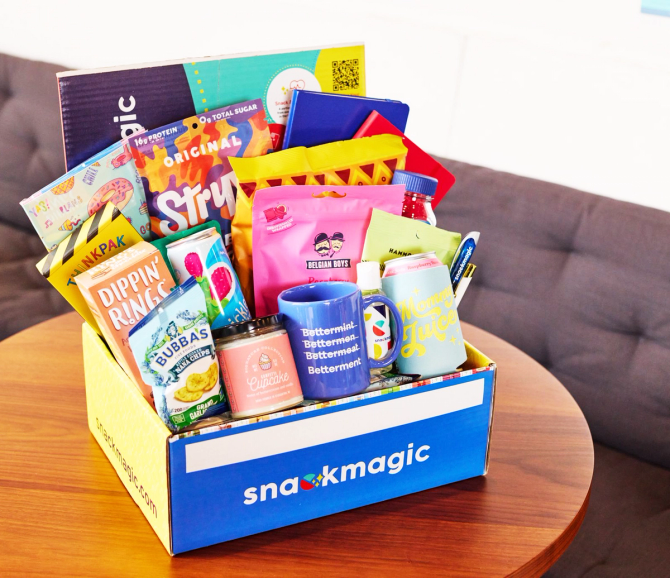 SnackMagic gift box sitting on table