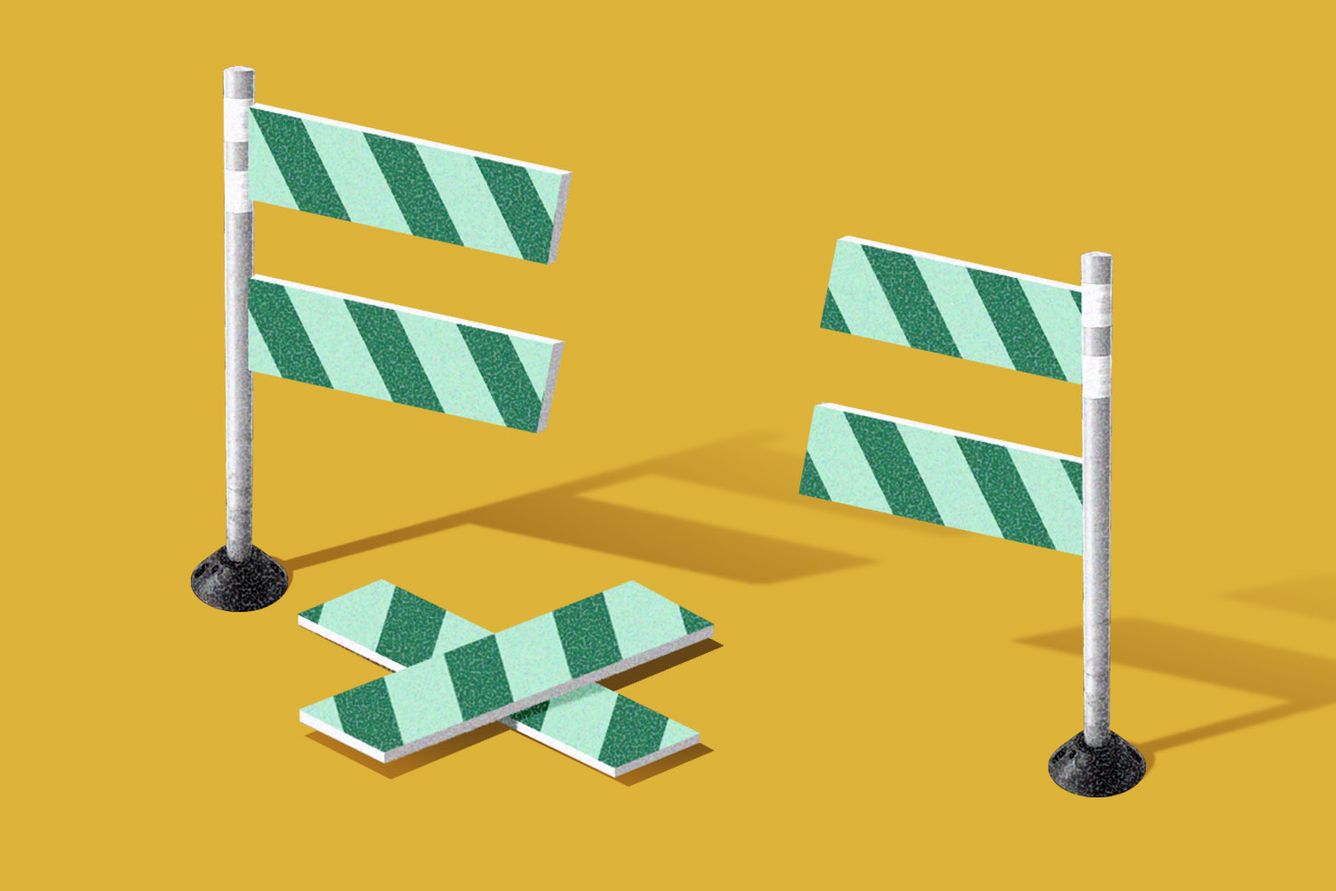 Broken barrier with the broken pieces making a healthcare cross on the floor