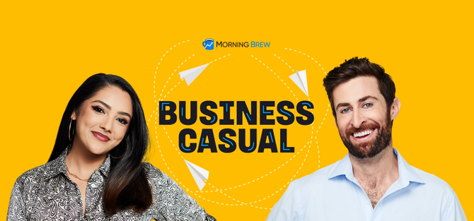 Business Casual promo image with Nora and Scott