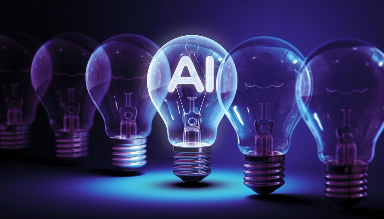 AI inside a lightbulb generating an idea