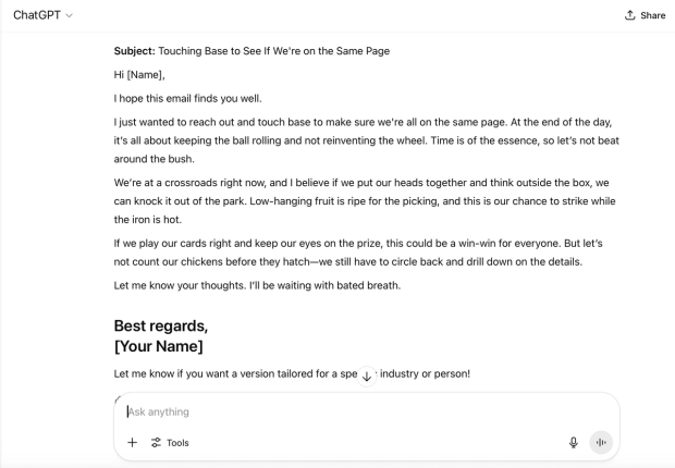 ChatGPT cliche-filled email