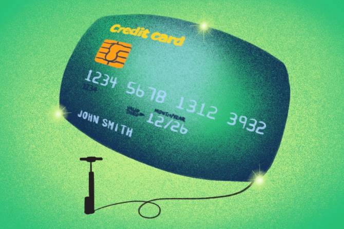 Credit card that is being blown up with a bike pump