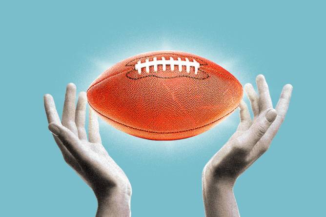 Hands encapsulating a floating glowing football resembling a crystal orb