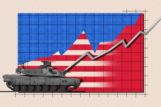 A tank with an arrow pointing up and a US flag