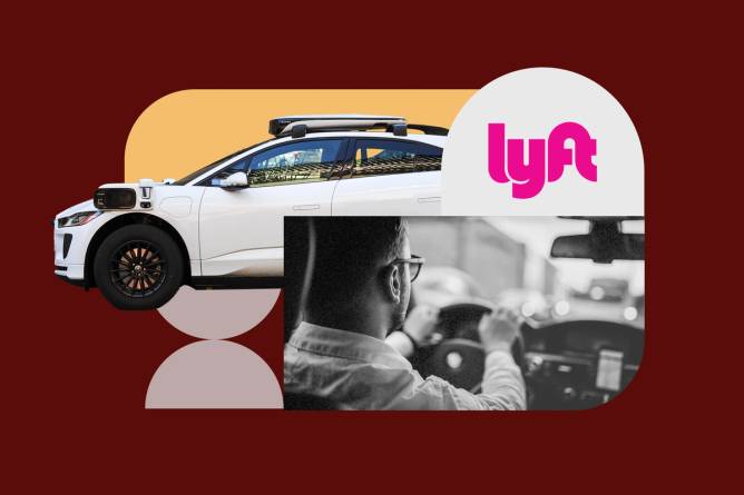Image of a driver, AV, and Lyft logo. 