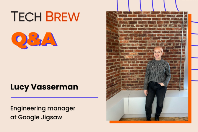 Graphic featuring a photo of Lucy Vasserman, engineering manager at Google Jigsaw.