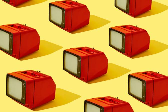 red TVs on a yellow background