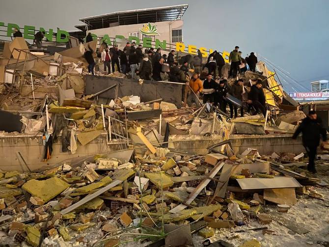 A collapsed building in Turkey