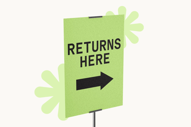 2D illustrated sign labeled "Returns Here"