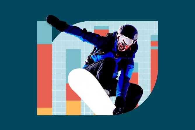 Photo collage of snowboarder catching fan data.