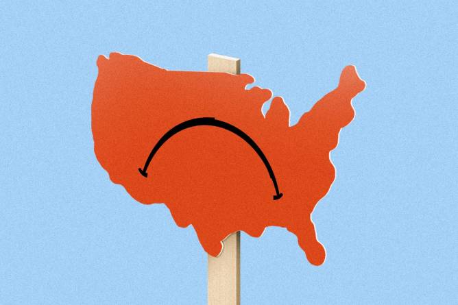 A map of the US with a frown across it