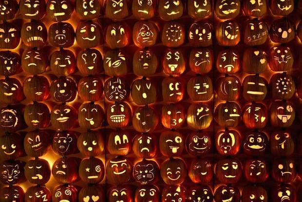 Carved pumpkins displayed