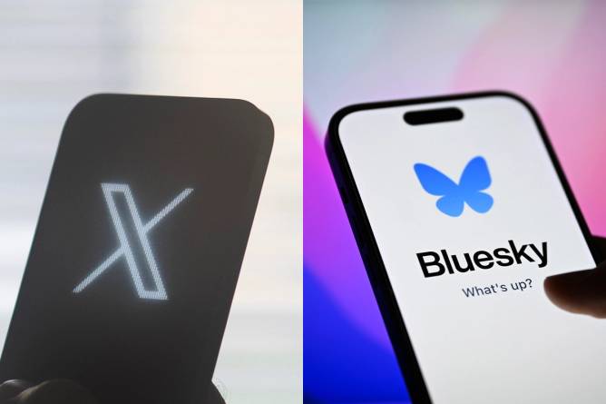 Images of X and Bluesky apps on phones