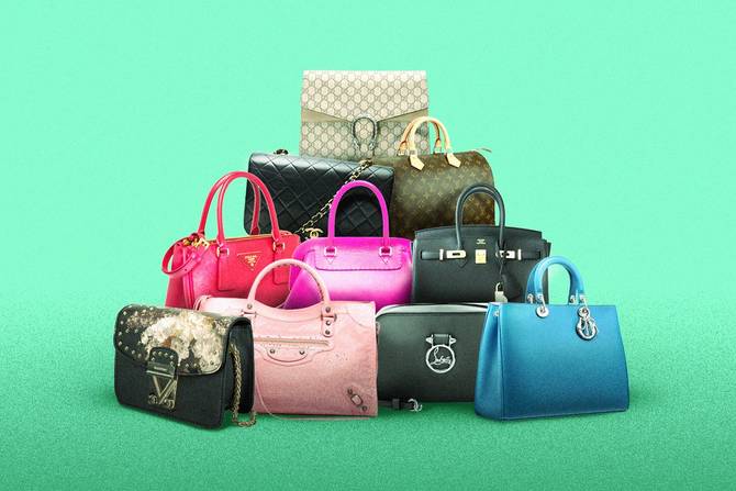 The RealReal luxury bags in a pyramid