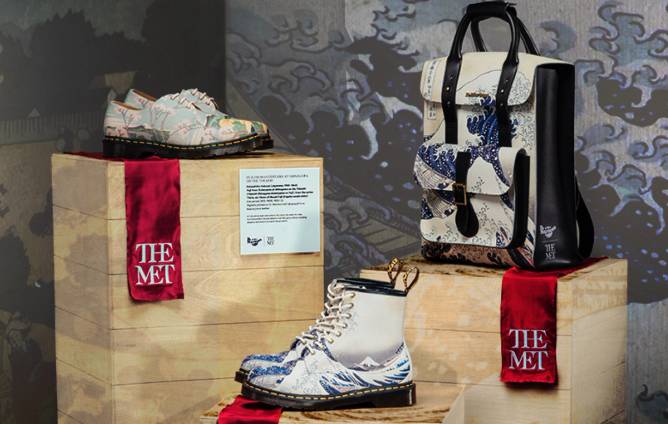 Dr. Martens shoes and a bag that are part of a licensing deal with the Met. 