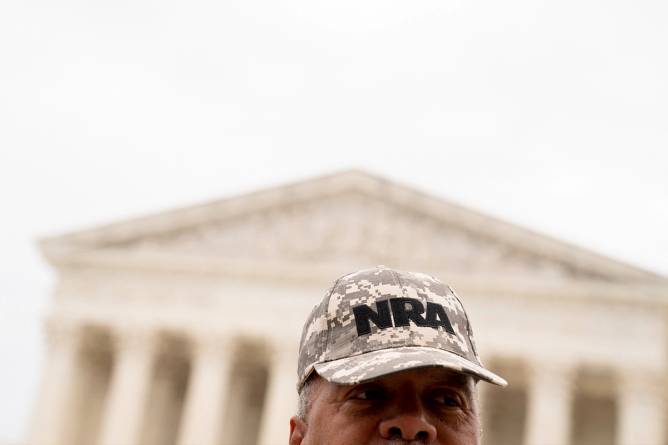 An NRA supporter outside the Supreme Court