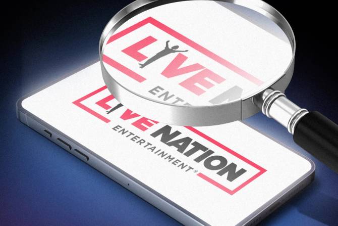 A magnifying glass over a livenation logo on a phone.