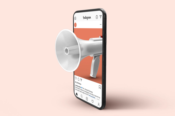 Mobile phone with Instagram and bullhorn