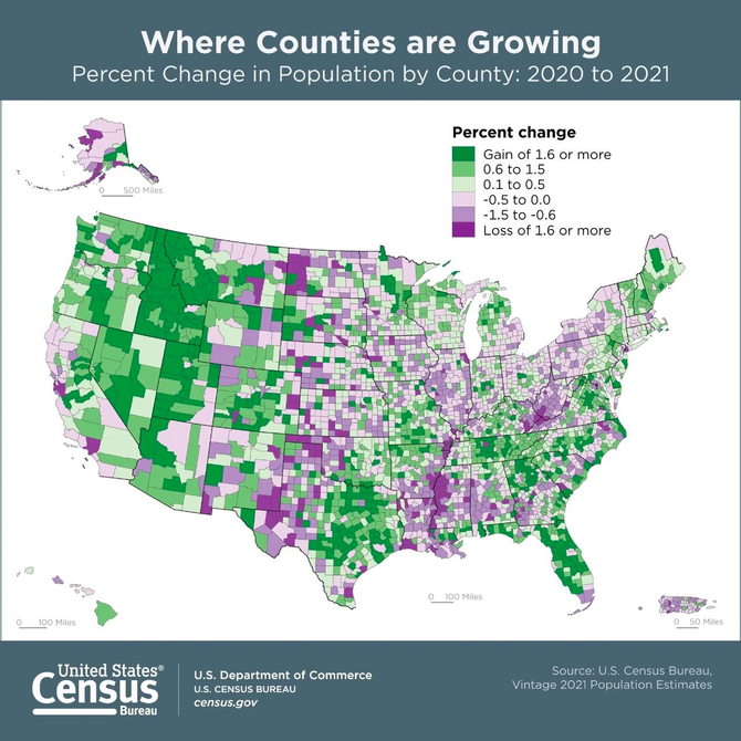 Map of where counties are growing