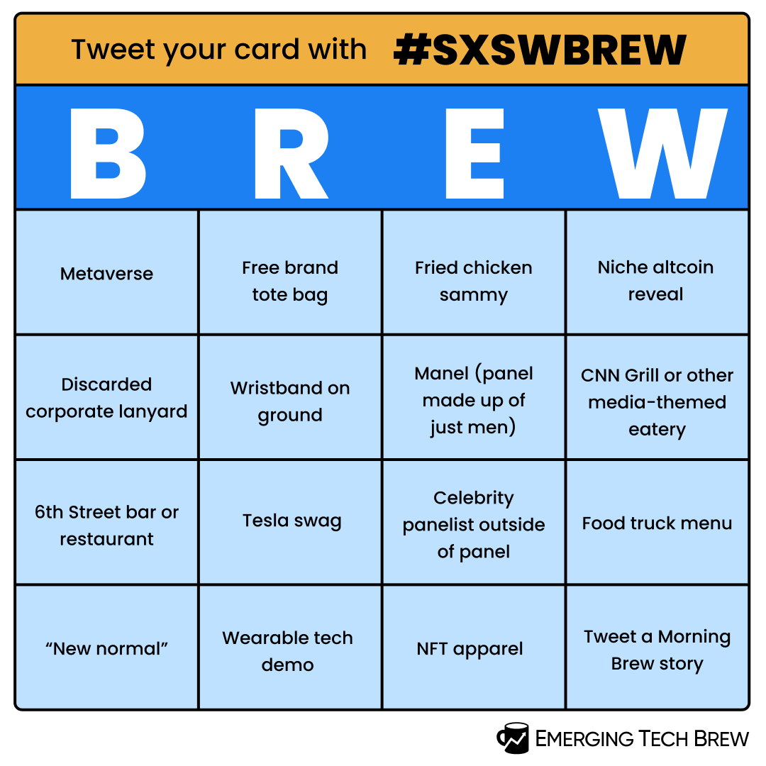 Bingo card for SXSW