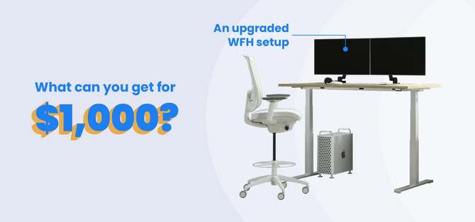 promo image for $1,000 giveaway featuring a WFH setup 