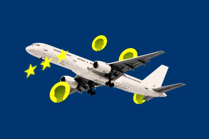 Flying plane surrounded by profile icons and 3 level stars