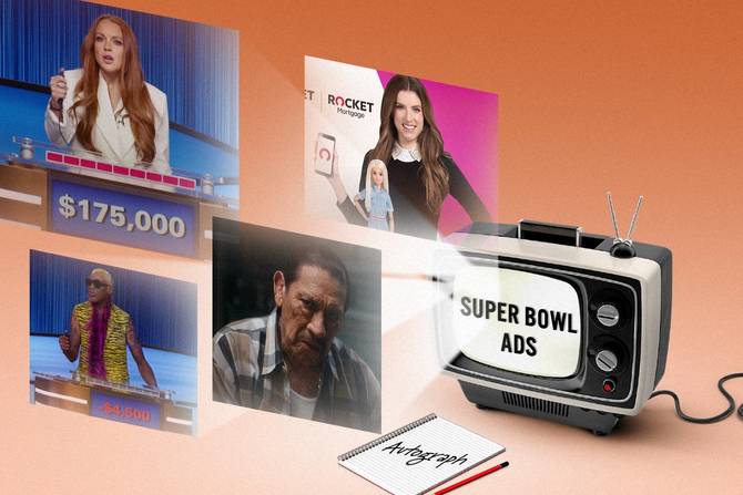screenshots from different Super Bowl ads featuring celebrities