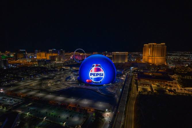 Pepsi's ad on the Sphere during Super Bowl LVIII