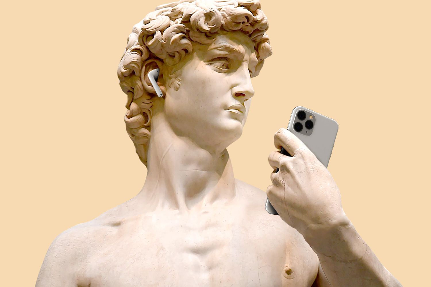 Statue of David with Airpods