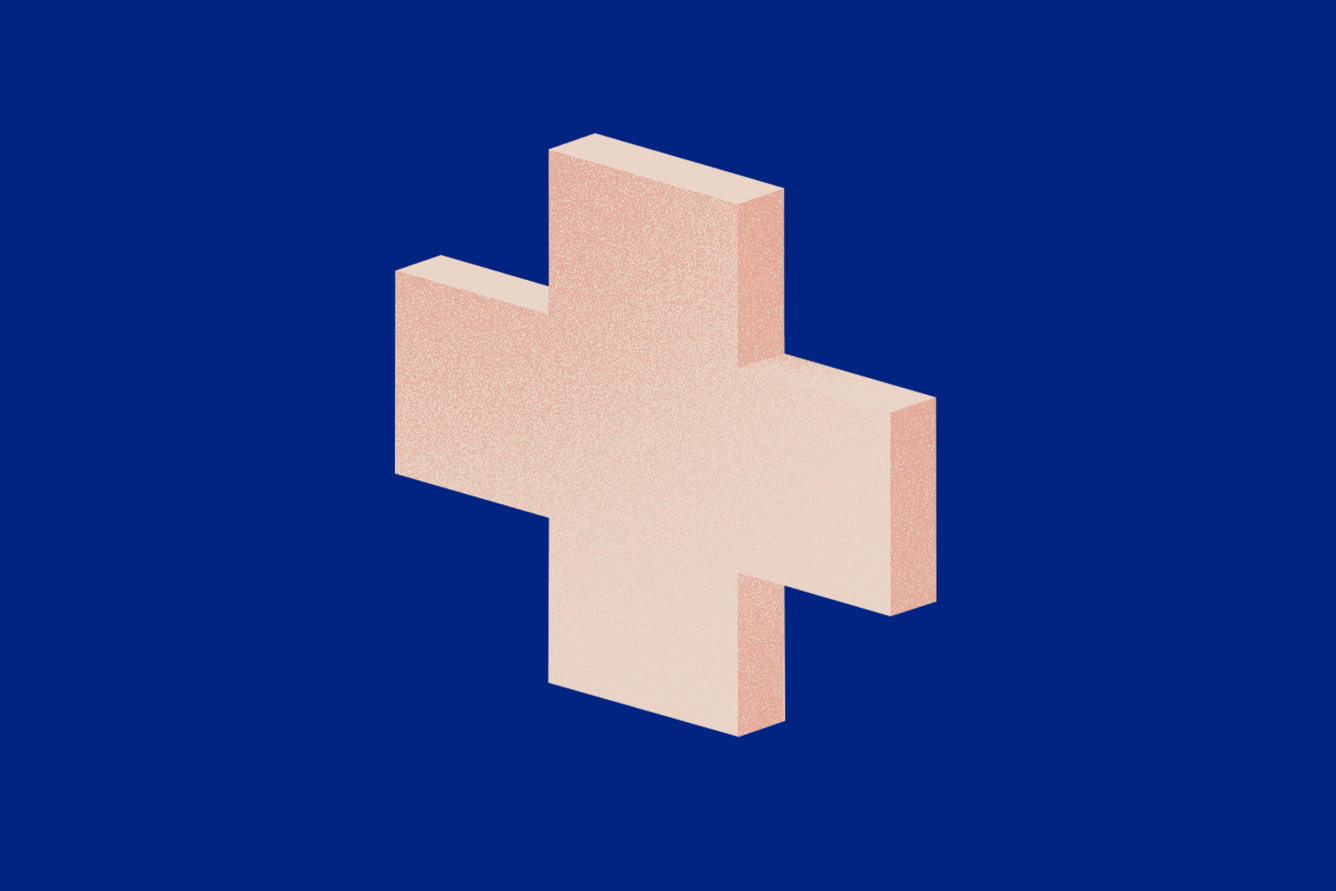 A medical cross on a field of blue