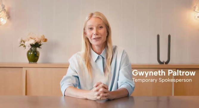 Actress Gwyneth Paltrow serves as "temporary spokesperson" for Astronomer.