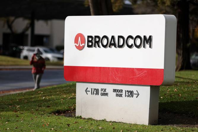 A Broadcom sign outside its HQ