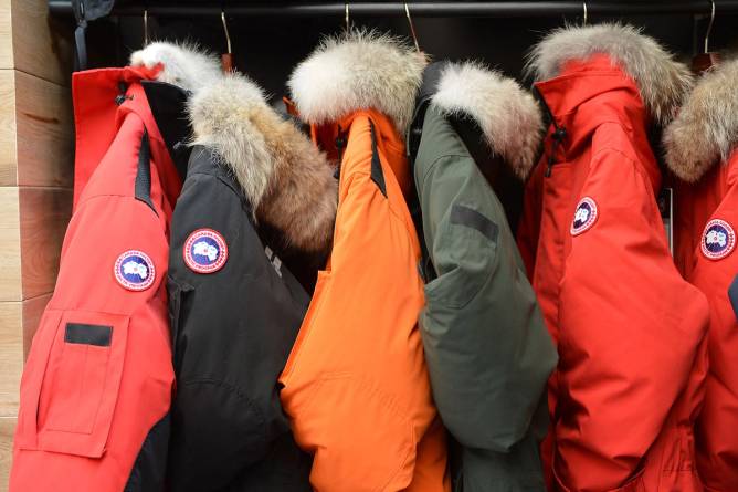 A rack of Canada Goose parkas