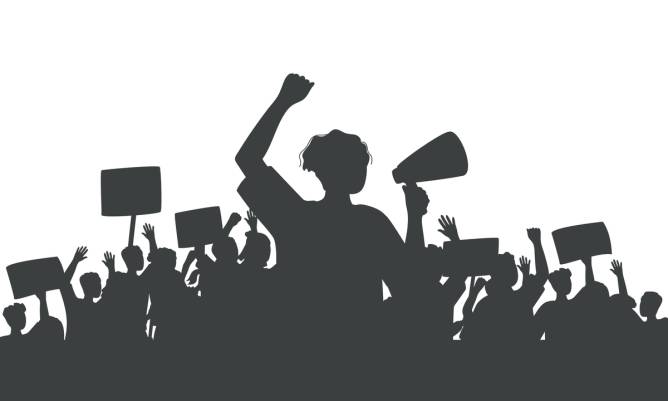 silhouette of workers on strike
