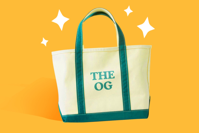 an L.L.Bean tote bag with "The OG" written on it