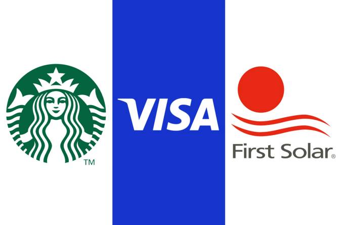 Starbucks, Visa, First Solar logos