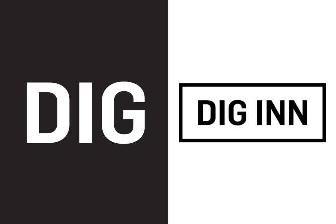a side-by-side of Dig Inn's former branding, Dig, and it's new branding (which is also its old branding), Dig Inn