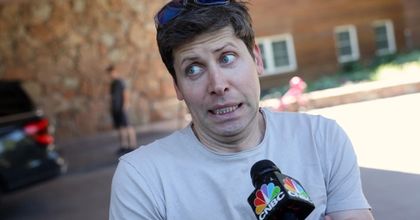 Open.AI founder, Sam Altman, looking squeamish during an interview outside with CNBC