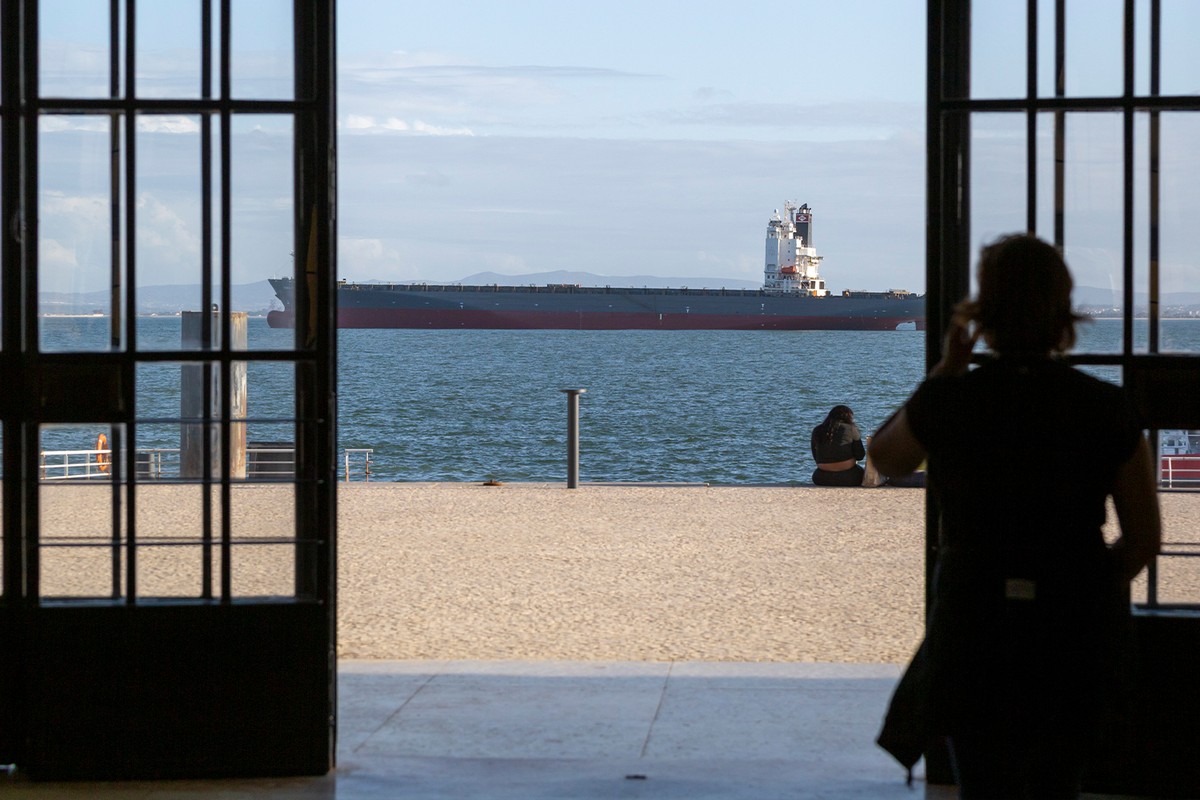 A cargo ship is seen on the water