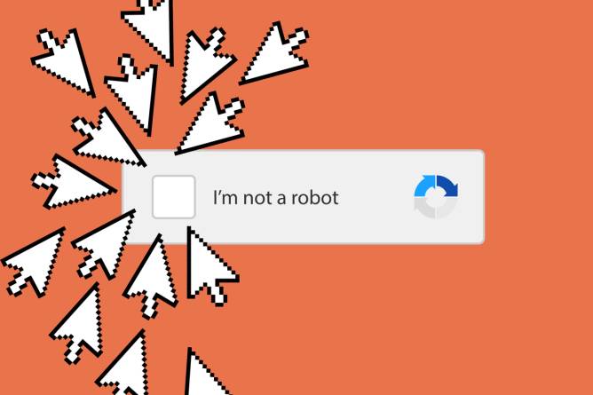 A CAPTCHA module with lots of arrow cursors surrounding it.