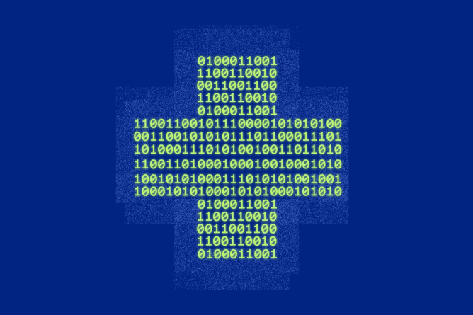 A medical cross made of binary code