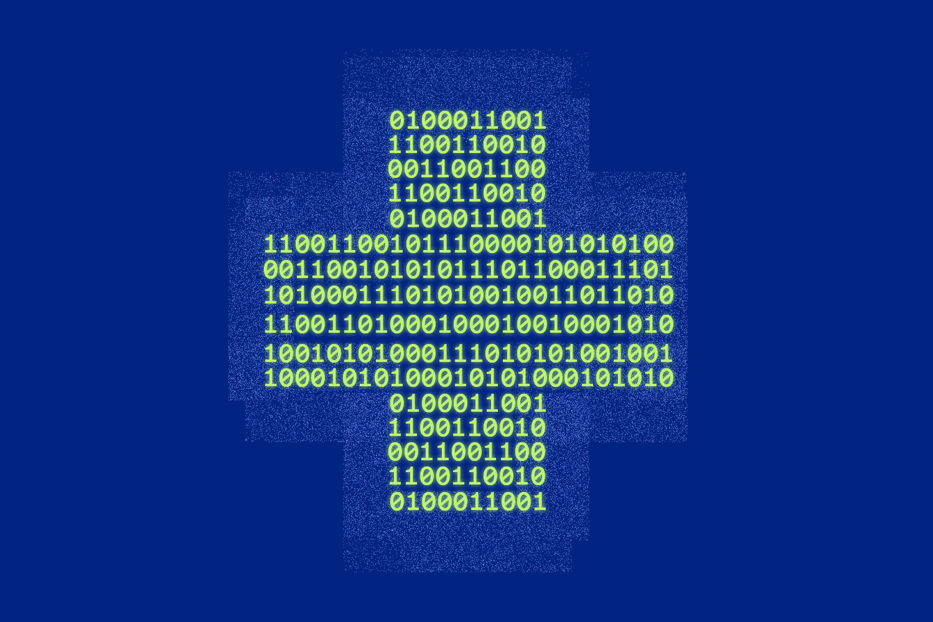 A medical cross made of binary code