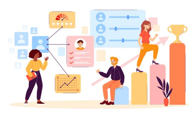 Illustration depicting performance management in the workplace.
